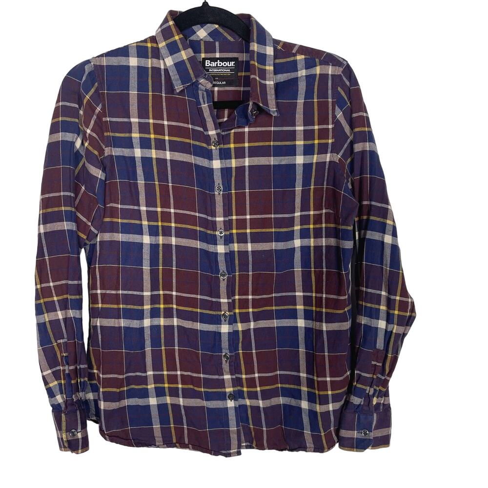 Barbour Womens 8 Blue Purple Iris Navy Check Button Down Shirt Long Sleeve Top